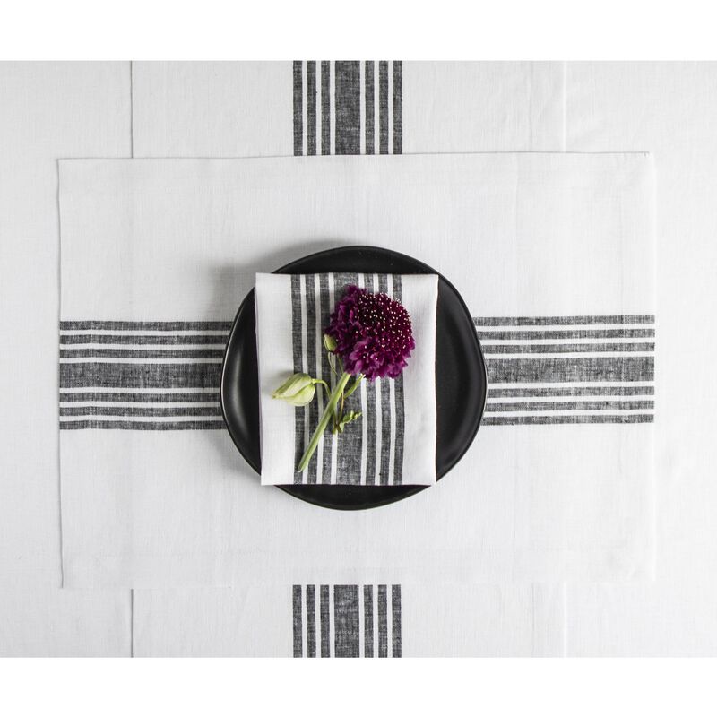 Solino Home 100% Pure Linen Stripe Placemats 14 x 19 Inch Set of 4 | Farmhouse