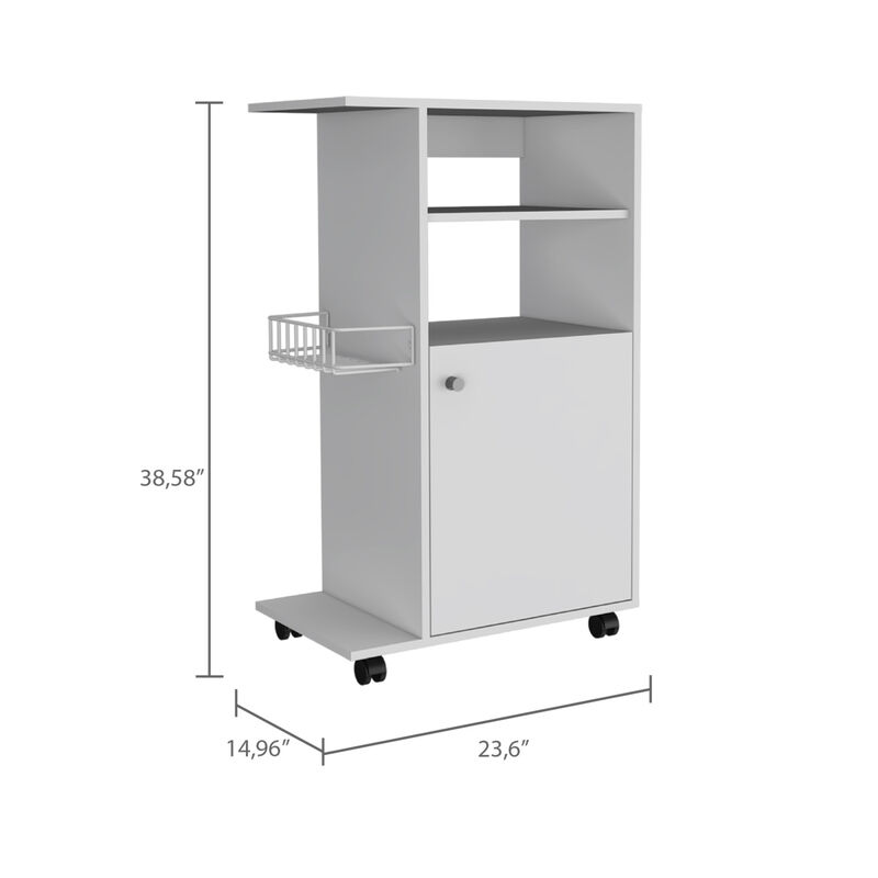 Clip Kitchen Cart, Single Door Cabinet, Four Casters - White