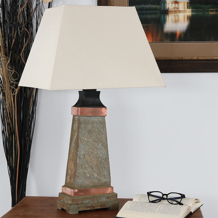 Sunnydaze 30 in Copper Trimmed Slate Indoor and Outdoor Table Lamp