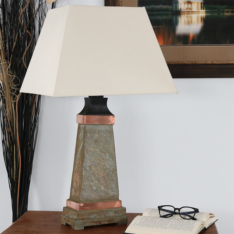 Sunnydaze 30 in Copper Trimmed Slate Indoor and Outdoor Table Lamp
