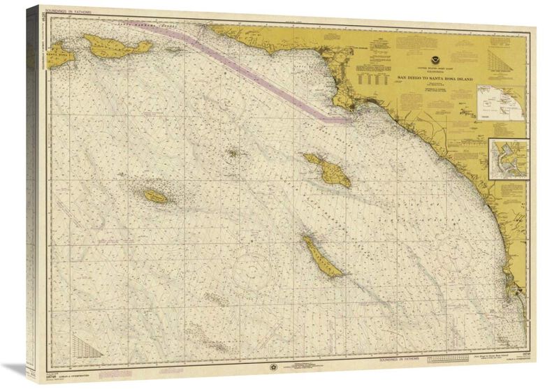Nautical Chart - San Diego to Santa Rosa Island ca. 1975 - Sepia Tinted-Canvas Art-36x26.28
