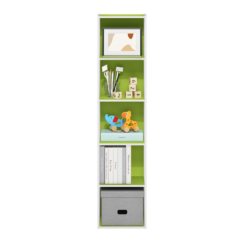 Furinno Luder Bookcase / Book / Storage, 5-Tier Cube, Green/White
