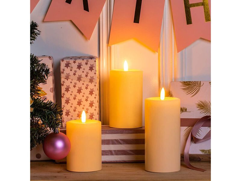 UNIVELA Flameless Candles Set of 3, Realistic Real Wax Top Flat
