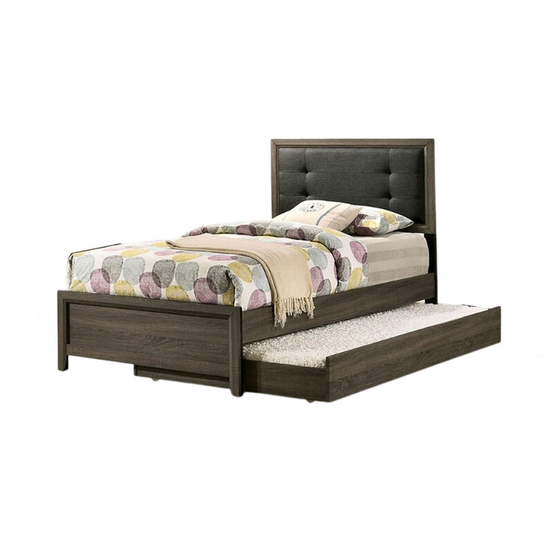 Meli 4pc Twin Size Bed Set with Dresser, Dark Gray Solid Wood Frame - Benzara