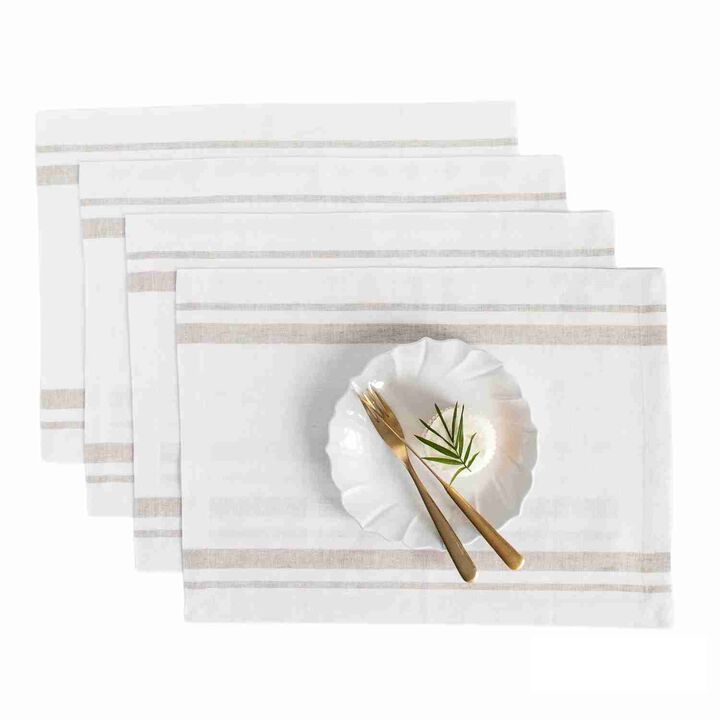 Solino Home 100% Pure Linen 14 x 19 Inch Placemats Set of 4 | French Stripe