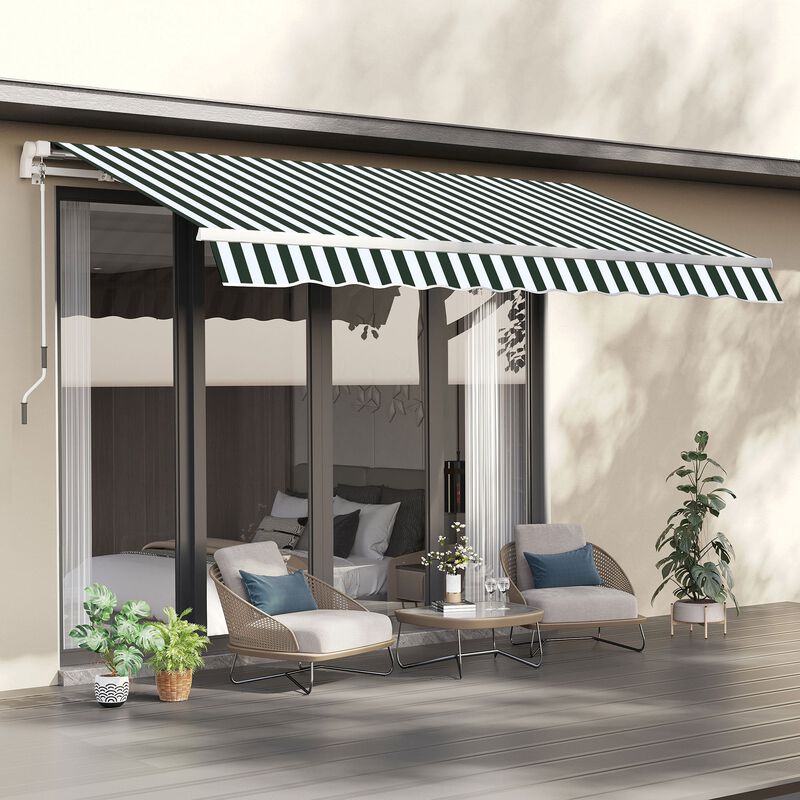 Green/White Sun Shield: 8'x7' Manual Retractable Patio Awning
