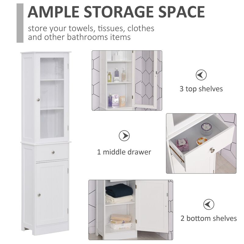 White Bathroom Tower: Freestanding Storage Cabinet with Doors and Shelves