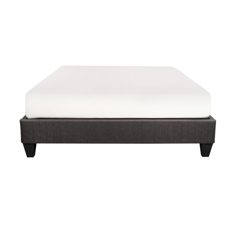 Tamy California King Size Platform Bed Frame, Dark Gray Linen Upholstery - Benzara