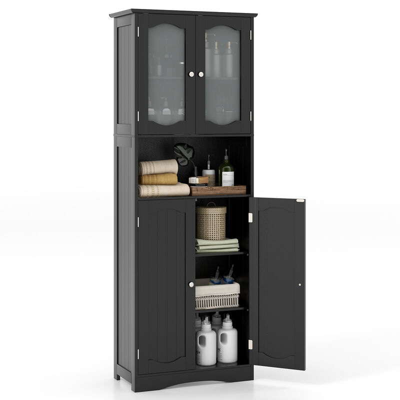 Tall Bathroom Storage Cabinet with Frost Glass Doors and Shelves