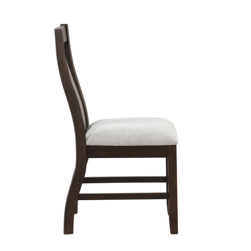 Kiana Dining Chair Set of 2, Beige Fabric Cushion, Dark Brown Wood - Benzara
