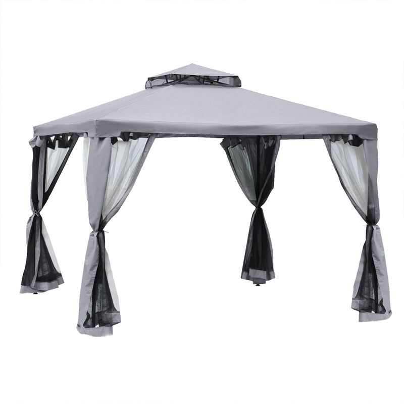 Gray Backyard Haven: 10'x10' Soft Top Gazebo with Double Roof