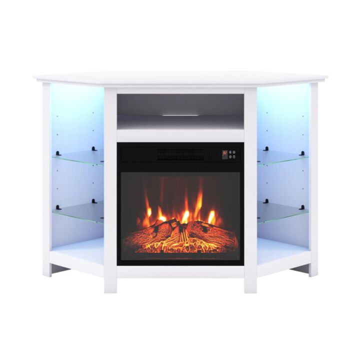 Hivvago Fireplace Corner TV Stand with LED Lights and Smart APP Control for 50 Inches TV-White Hivvago Fireplace Corner TV Stand with LED Lights and Smart APP Control for 50 Inches TV-White