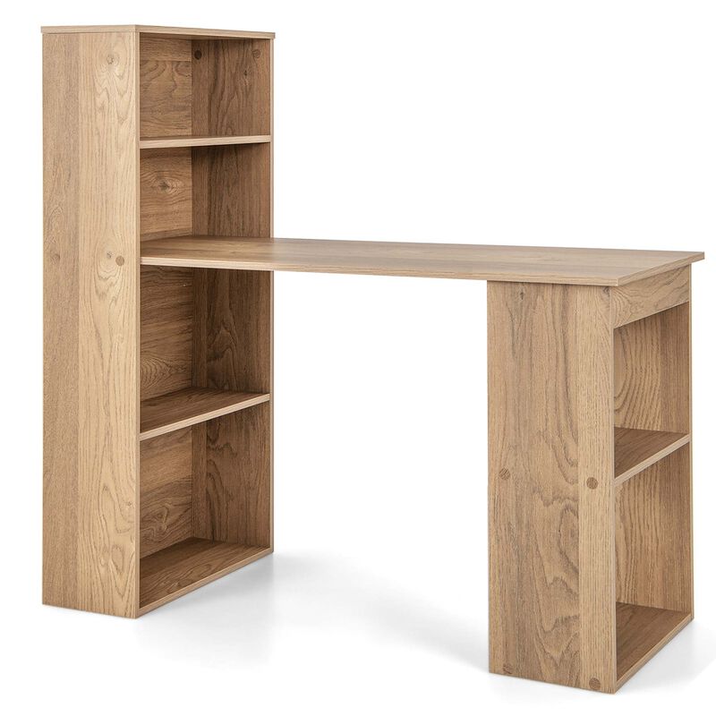 Costway Computer Desk Writing  Workstation Office w/6-Tier Storage Shelves Black