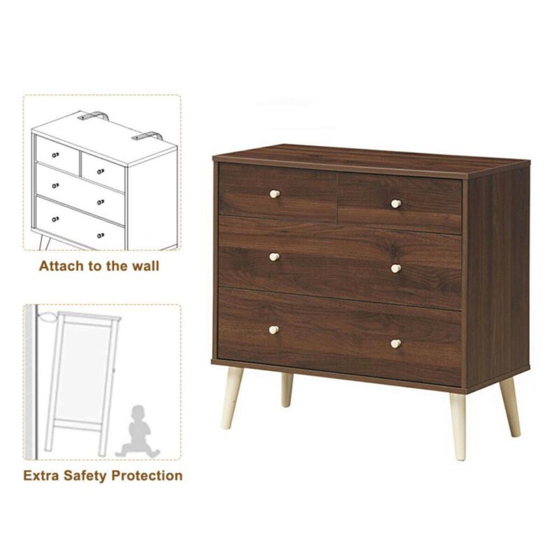 Hivvago 4-Drawer Dresser Cabinet Storage Organizer Rubber Leg with Rail