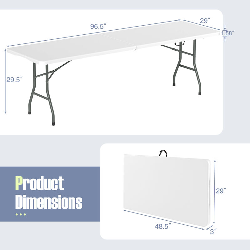 Portable Folding Table 350 LBS Fold-in-Half Table with HDPE Tabletop