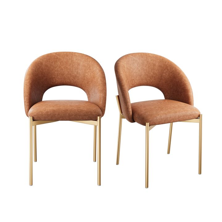PU Dining Side Chair with Metal Legs,  for Dining Room, Bedroom, Living Room, Study Room, Office Area (Set of 2)