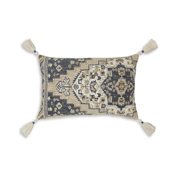 Zony 14 x 22 Lumbar Accent Pillow Set of 4, Boho Tassels, Medallion, Ivory -