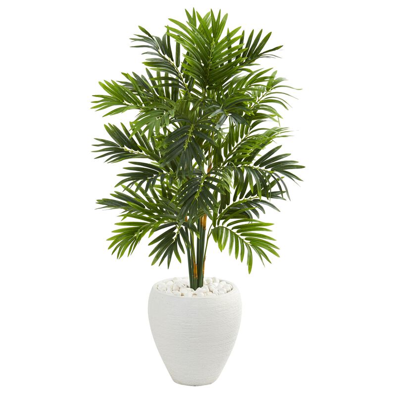 Hivvago 4 Feet Areca Artificial Palm Tree in White Planter