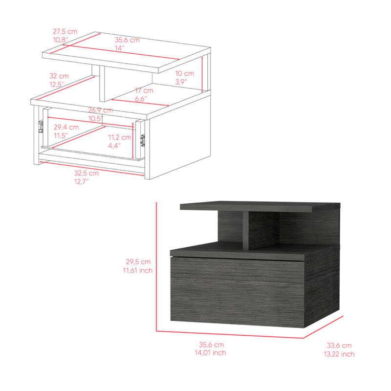 Nightstand Floating Flopini, Bedroom, Smoky Oak