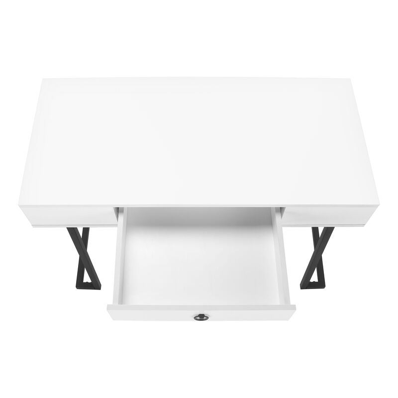 Monarch Specialties I 7385 Computer Desk, Home Office, Laptop, Storage Drawers, 42"L, Work, Metal, Laminate, Glossy White, Black, Contemporary, Modern