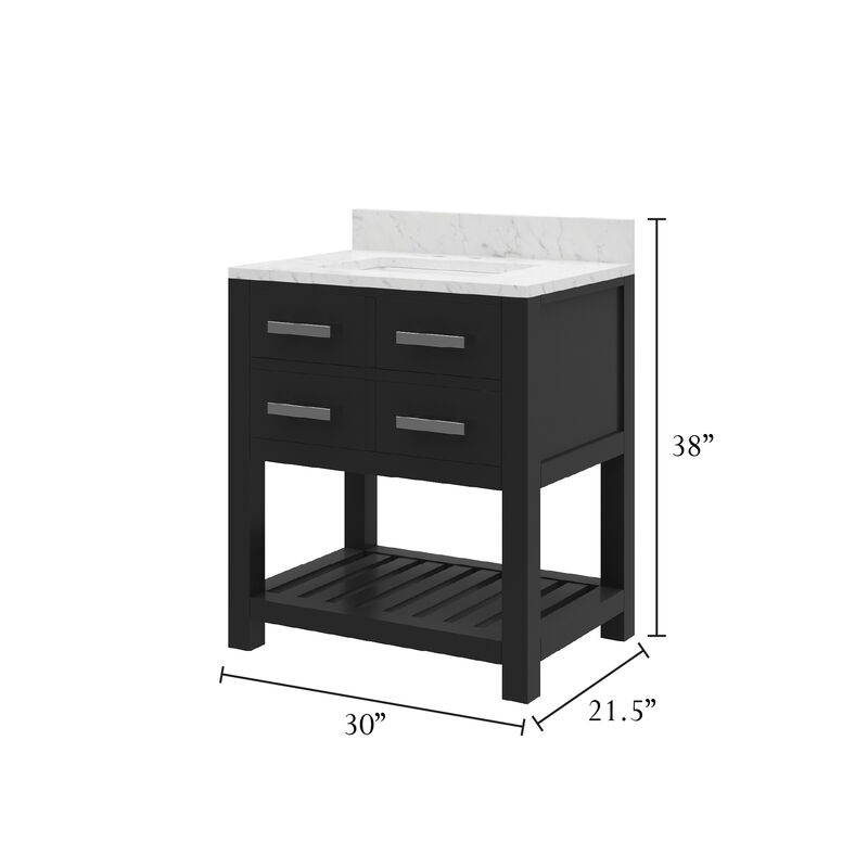Madalyn 30 In. Single Sink Carrara White Marble Countertop Bath Vanity in Espresso
