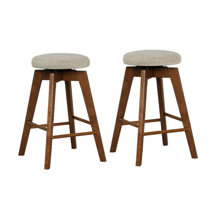 Hivvago 2 Pieces 26 Inch Backless Swivel Barstools with Linen Fabric Seat-Beige
