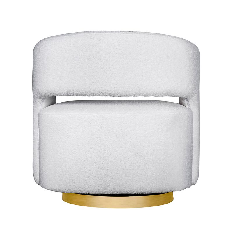 Xion 30 Inch Swivel Accent Chair, White Fabric Upholstery, Gold Iron Base - Benzara