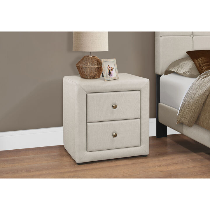 Monarch Specialties I 5605 Bedroom Accent, Nightstand, End, Side, Lamp, Storage Drawer, Bedroom, Upholstered, Linen Look, Beige, Transitional