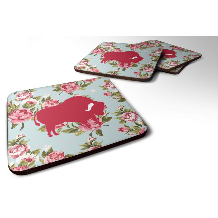 Caroline's Treasures BB1127-RS-BU-FC Buffalo Shabby Chic Blue Roses Foam Coasters (Set of 4), 3.5 H x 3.5 W, Multicolor