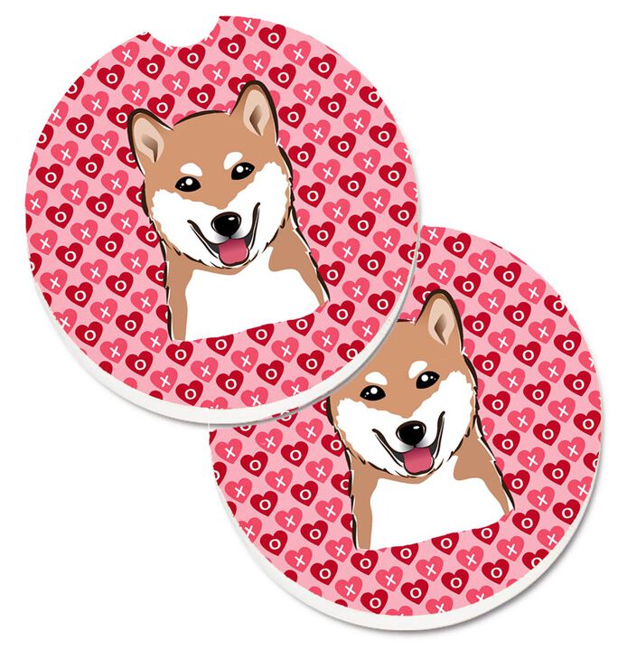 Caroline's Treasures Shiba Inu Hearts Set of 2 Cup Holder Car Coasters, 2.56, Multicolor