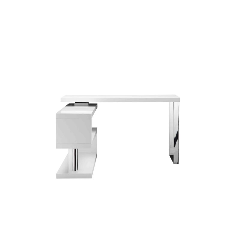 47 Inch Multi Position Desk, Adjustable L Shape, Lacquer White - Benzara