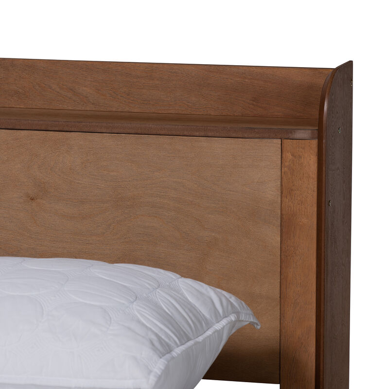 Baxton Studio Decker Walnut Brown Finished Wood Full Size Platform Bed With Charging Station