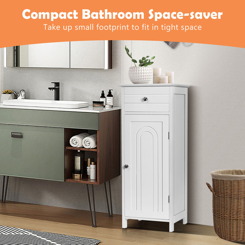 Wooden Storage Free-Standing Floor Cabinet with Drawer and Shelf