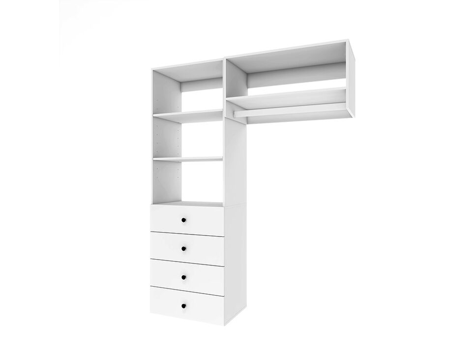 Wood Closet System with 4 Drawers Modular  Storage Cabinet, Hanging Rod and 4 Shelves Clothes Garment Rack Wall Mount or Built-in Organizer for Bedroom  Wood Closet System with 4 Drawers Modular  Storage Cabinet, Hanging Rod and 4 Shelves Clothes Garment Rack Wall Mount or Built-in Organizer for Bedroom