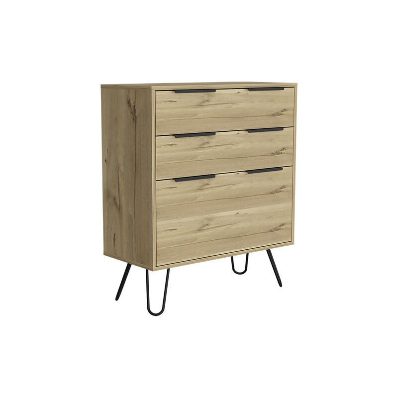 DEPOT E-SHOP Begonia Dresser, Three Drawers, Superior Top, Hairpin Legs, Light Oak