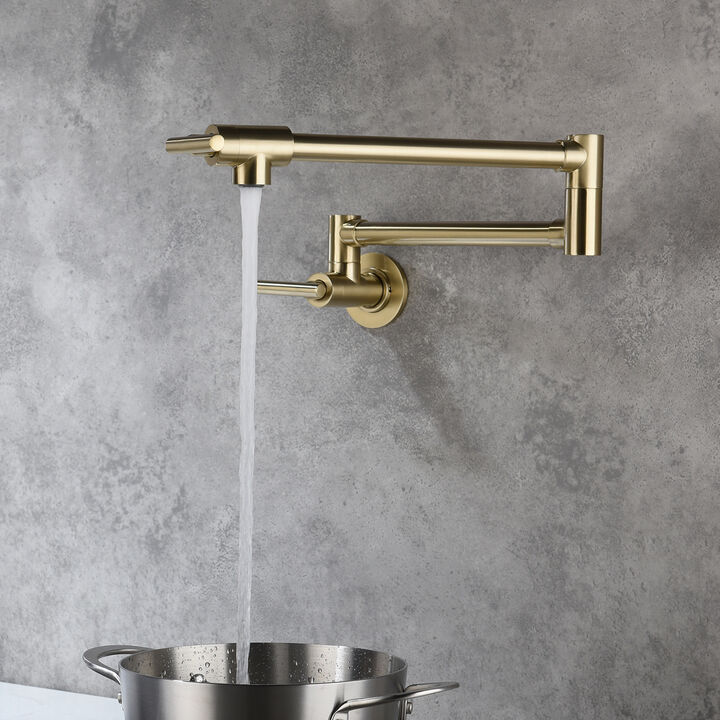 Wall-Mounted Pot Filler Faucet Foldable Kitchen Stove Faucet with Dual Joint Swing Arm