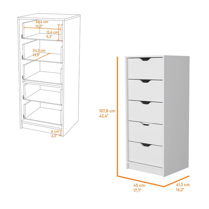 Dillon Narrow 5 Drawer Dresser