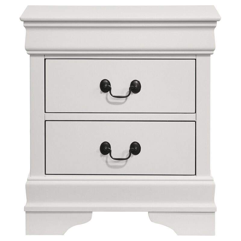 Nim Nightstand, 2 Storage Drawers, 24 Inch, Classic White Molded Trim - Benzara
