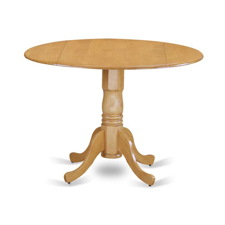 East West Furniture Dublin  Round  Table  with  two  9  Drop  Leaves  in  an  Oak  Finish