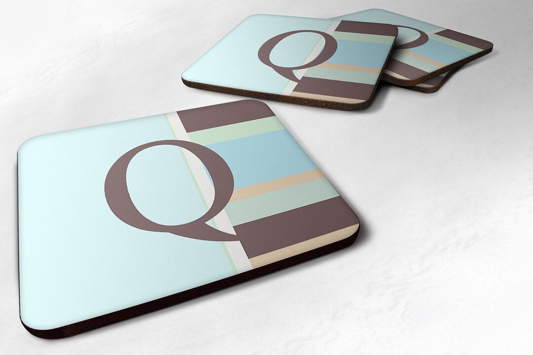Caroline's Treasures CJ1003-QFC Monogram-Blue Stripes Foam Coasters (Set of 4), Initial Letter Q, 3.5 H x 3.5 W, Multicolor