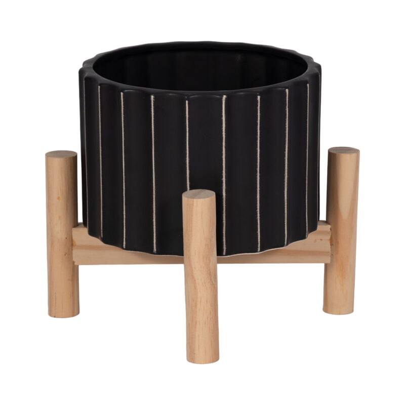 6" Cer Fluted Planter W/Stand