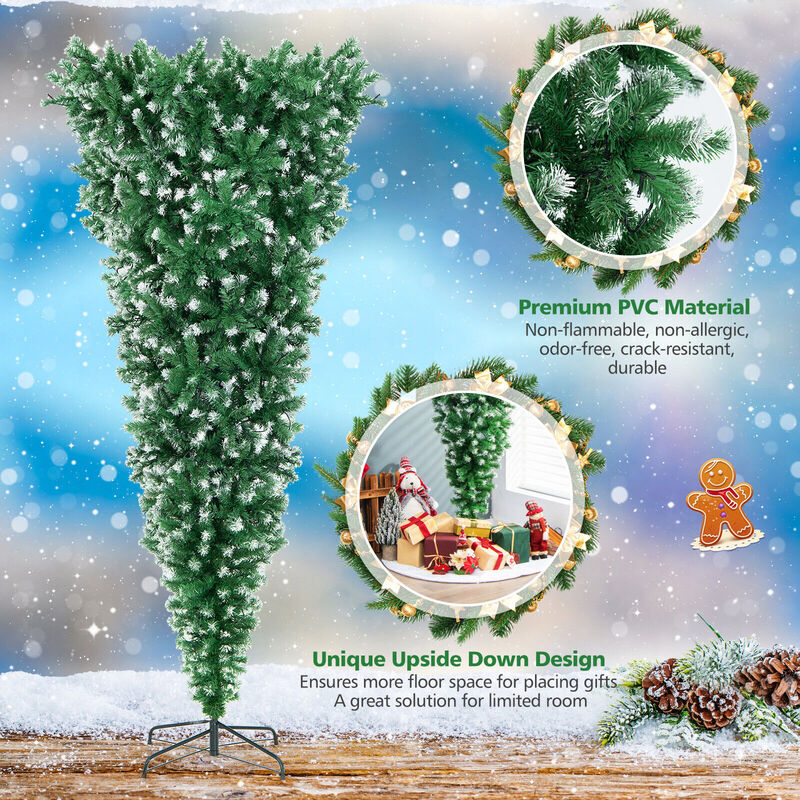 Pre-Lit Snowy Upside Down Christmas Tree for Unique, Festive Decor with a Wintery Touch