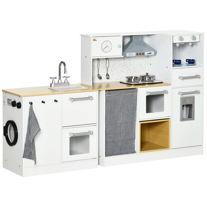 White Kids' Culinary Corner: Wooden Kitchen Set with Interactive Features