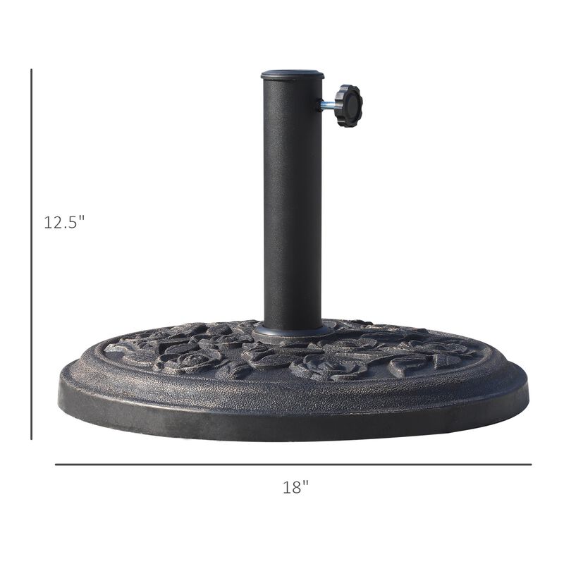 Bronze Umbrella Base: 18" Round Resin Stand with Rose Pattern for 1.5", 1.89" Poles