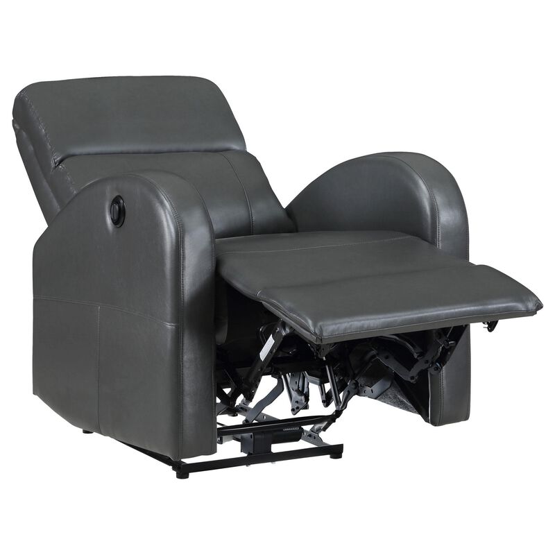 Nami Power Recliner Chair, Rich Gray Faux Leather, Plush Pillow Back - Benzara