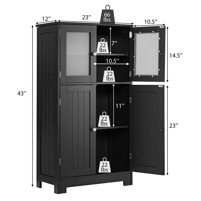 Costway Bathroom Floor Storage Cabinet Kitchen Cupboard w/Doors&Adjustable Shelf Brown
