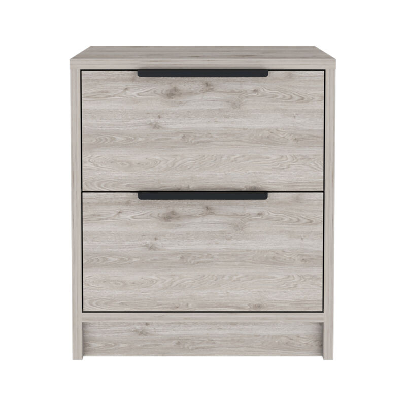Streamdale Kaia Nightstand, Two Drawers, Metal Handle - Light Gray