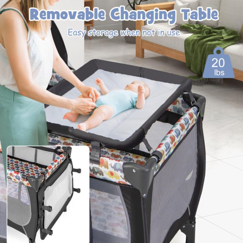 Hivvago 4 in 1 Portable Baby Nursery Center with Net and Music Box