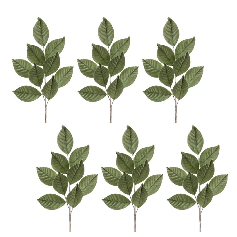 Set of 6 Flocked Magnolia Leaf Sprays for Elegant Floral Arrangements and Home Decor