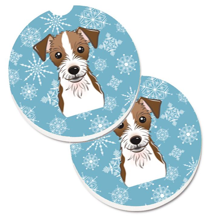 Caroline's Treasures Snowflake Jack Russell Terrier Set of 2 Cup Holder Car Coasters BB1636CARC, 2.56, Multicolor